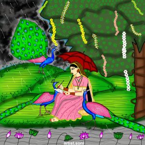 Nayika in her thoughts Kangra Miniature painting